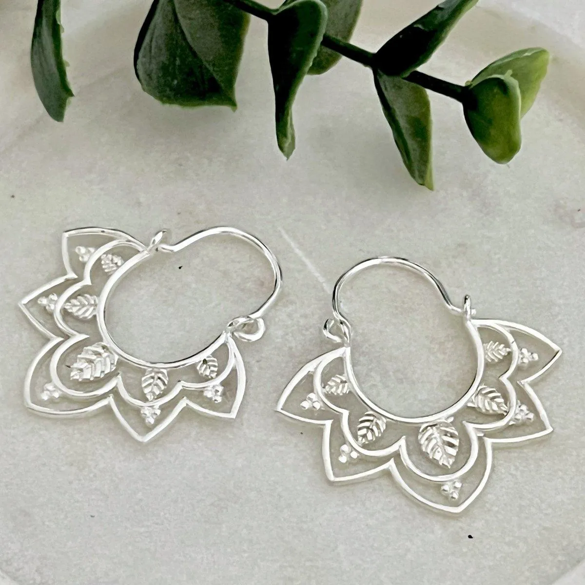 Laihas Prestige Daisly Boho Sterling Silver Hoop Earrings