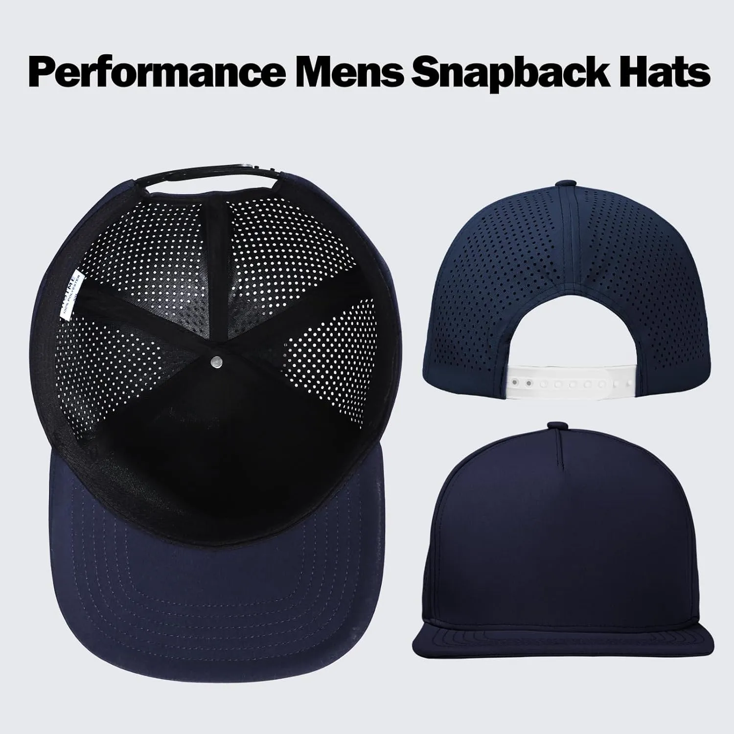 LiuSuper M/L/XL/XXL Flat Brim 5 Panel Hats for Men Performance Mens Snapback Hats Quick Dry Laser Perforated Baseball Cap