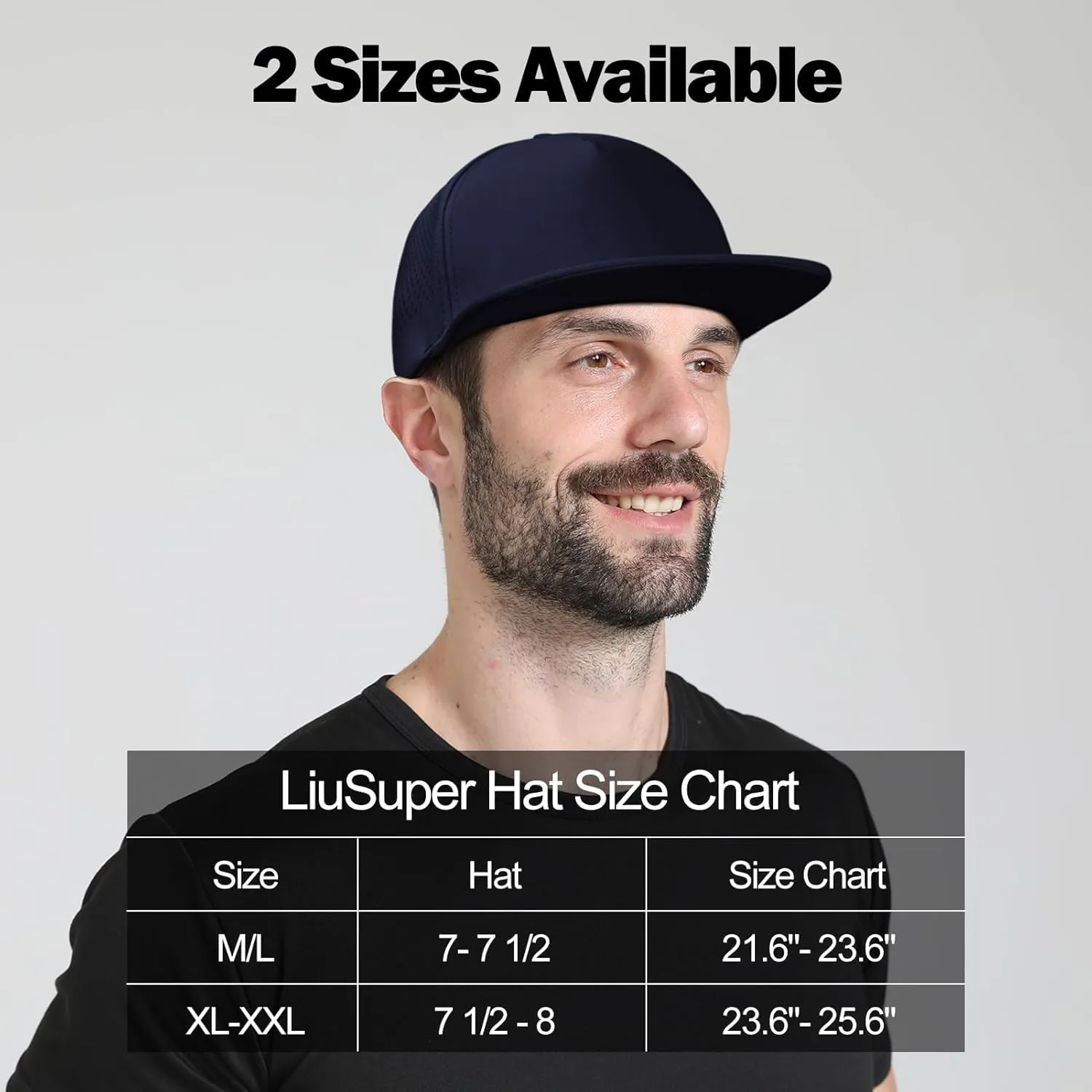 LiuSuper M/L/XL/XXL Flat Brim 5 Panel Hats for Men Performance Mens Snapback Hats Quick Dry Laser Perforated Baseball Cap