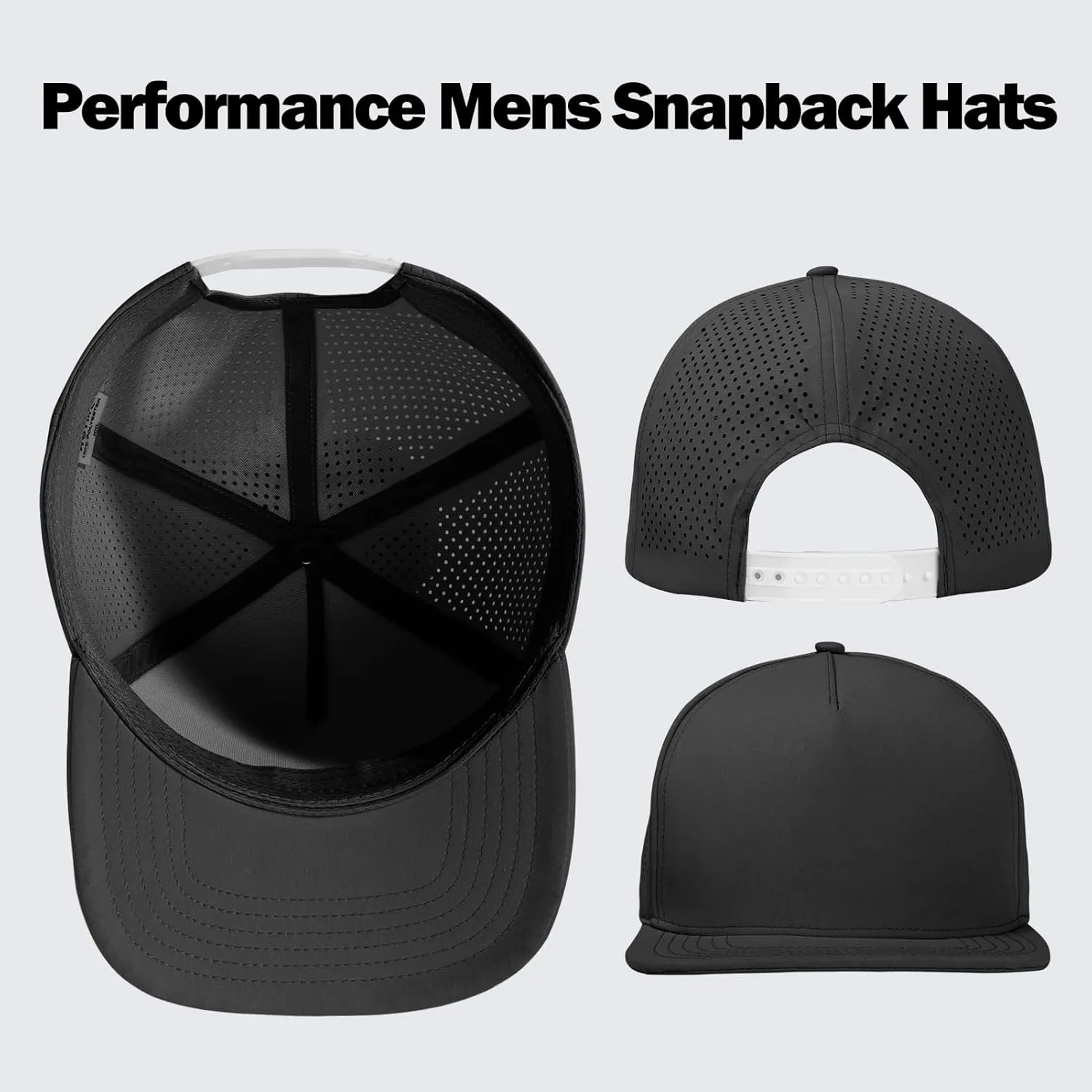 LiuSuper M/L/XL/XXL Flat Brim 5 Panel Hats for Men Performance Mens Snapback Hats Quick Dry Laser Perforated Baseball Cap