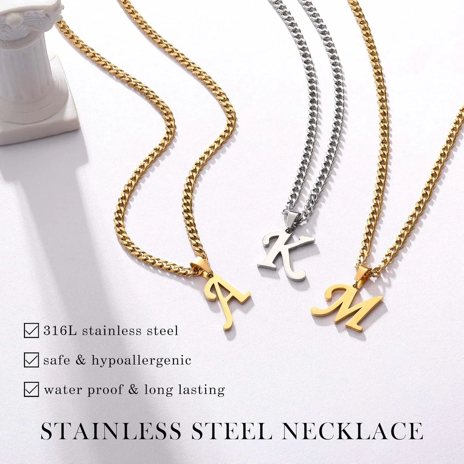 LUXEJEW Initial A-Z Letter Necklace for Men Boys Women, Stainless Steel Cuban Link Chain Letter Pendant Necklaces Capital Monogram Necklace Jewelry Gifts for Men 20 2 Inches