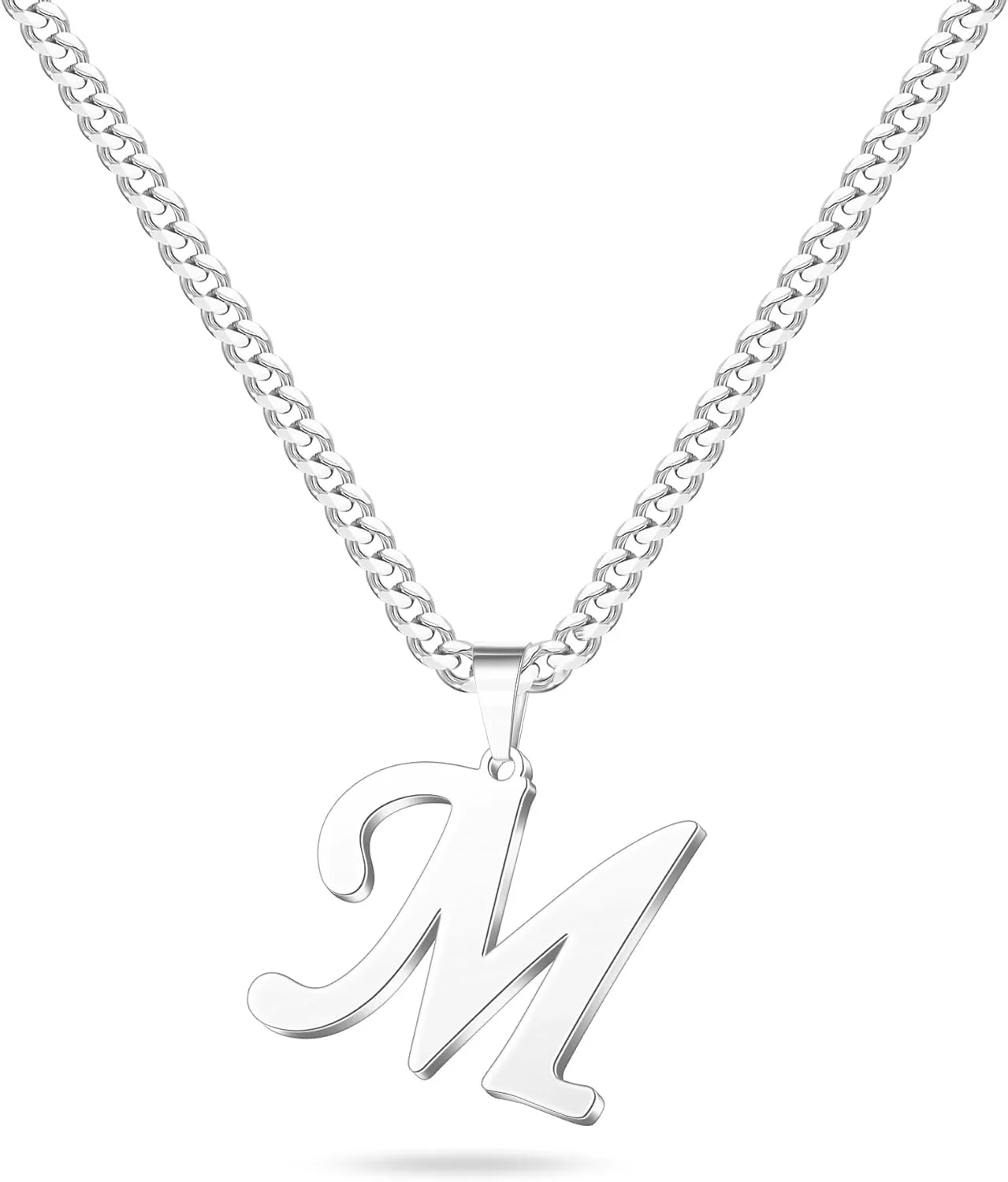 LUXEJEW Initial A-Z Letter Necklace for Men Boys Women, Stainless Steel Cuban Link Chain Letter Pendant Necklaces Capital Monogram Necklace Jewelry Gifts for Men 20 2 Inches