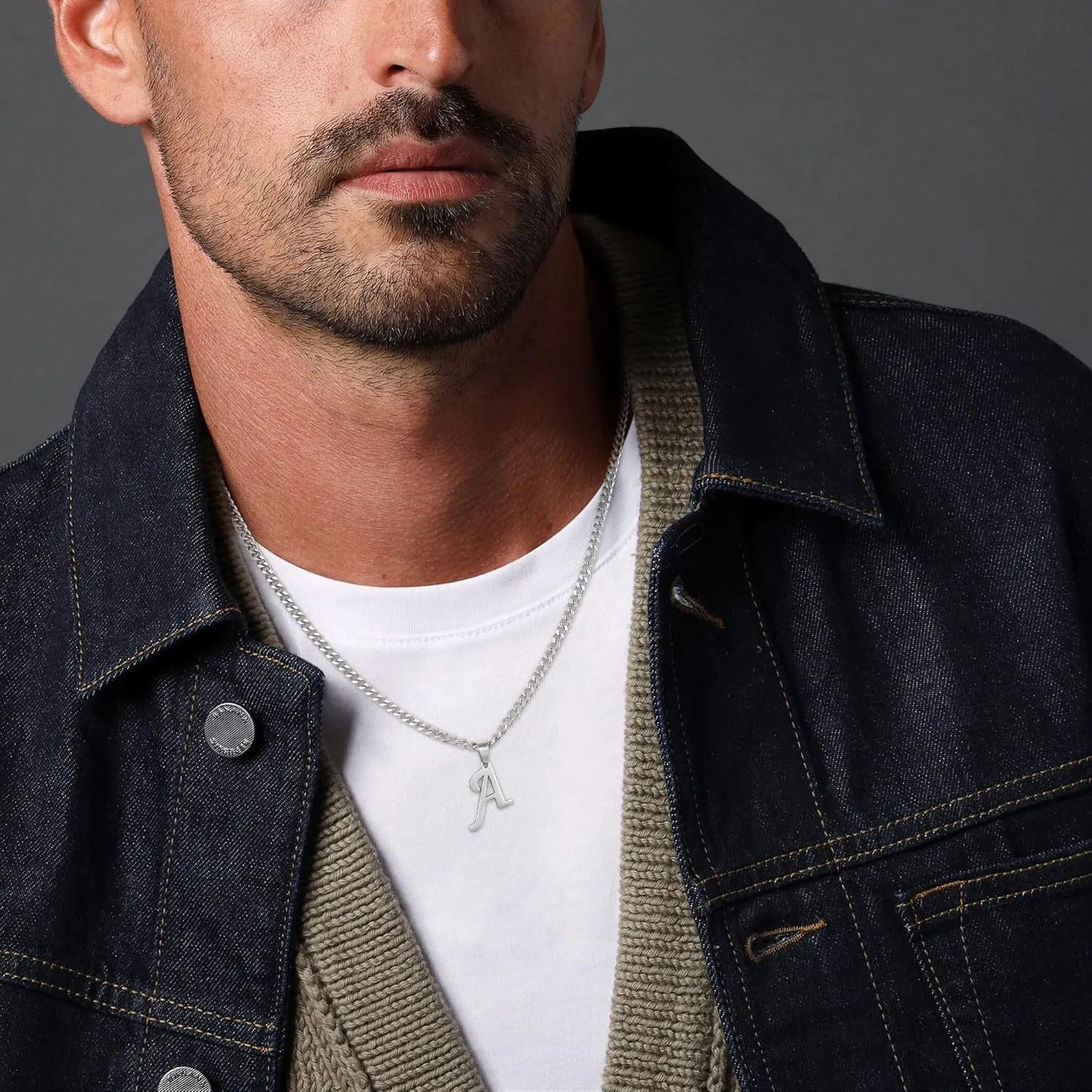 LUXEJEW Initial A-Z Letter Necklace for Men Boys Women, Stainless Steel Cuban Link Chain Letter Pendant Necklaces Capital Monogram Necklace Jewelry Gifts for Men 20 2 Inches