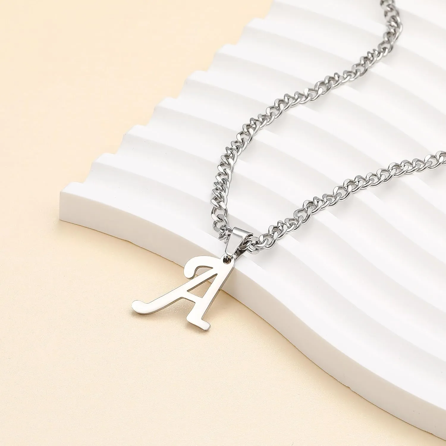 LUXEJEW Initial A-Z Letter Necklace for Men Boys Women, Stainless Steel Cuban Link Chain Letter Pendant Necklaces Capital Monogram Necklace Jewelry Gifts for Men 20 2 Inches