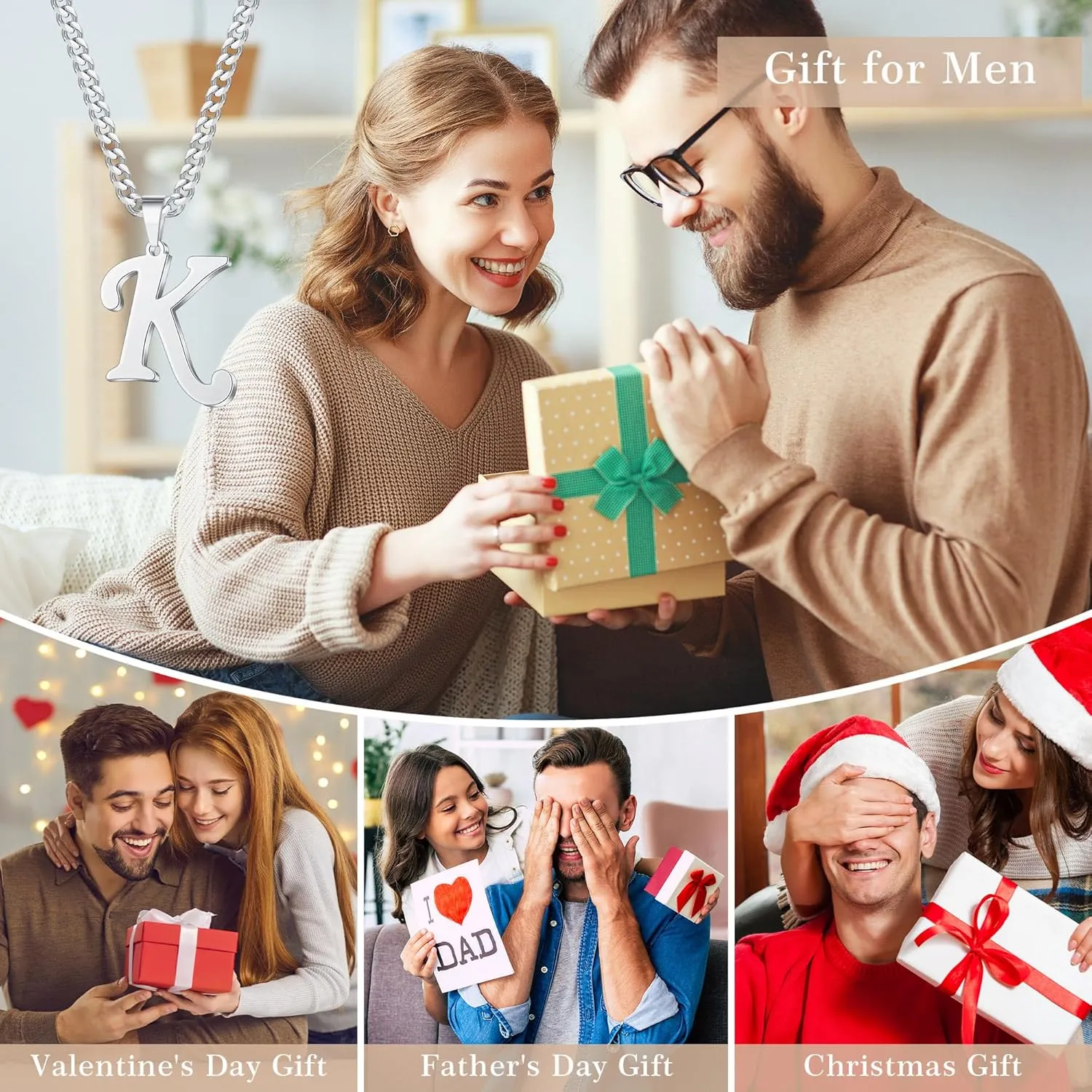 LUXEJEW Initial A-Z Letter Necklace for Men Boys Women, Stainless Steel Cuban Link Chain Letter Pendant Necklaces Capital Monogram Necklace Jewelry Gifts for Men 20 2 Inches