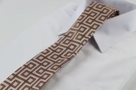 Mens Dusty Pink With Brown Maze Patterned 8cm Neck Tie