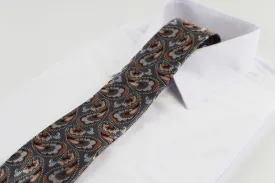 Mens Grey & Burnt Orange Boho Paisley Patterned 8cm Neck Tie