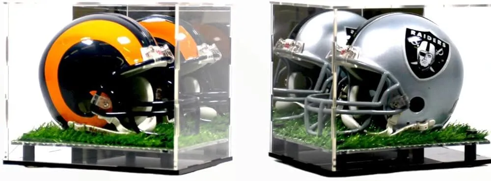 Mini Football Helmet Display Case Stand (2Pack) Box Sports Memorabilia Collectibles (Turf Grass (2-Pack))