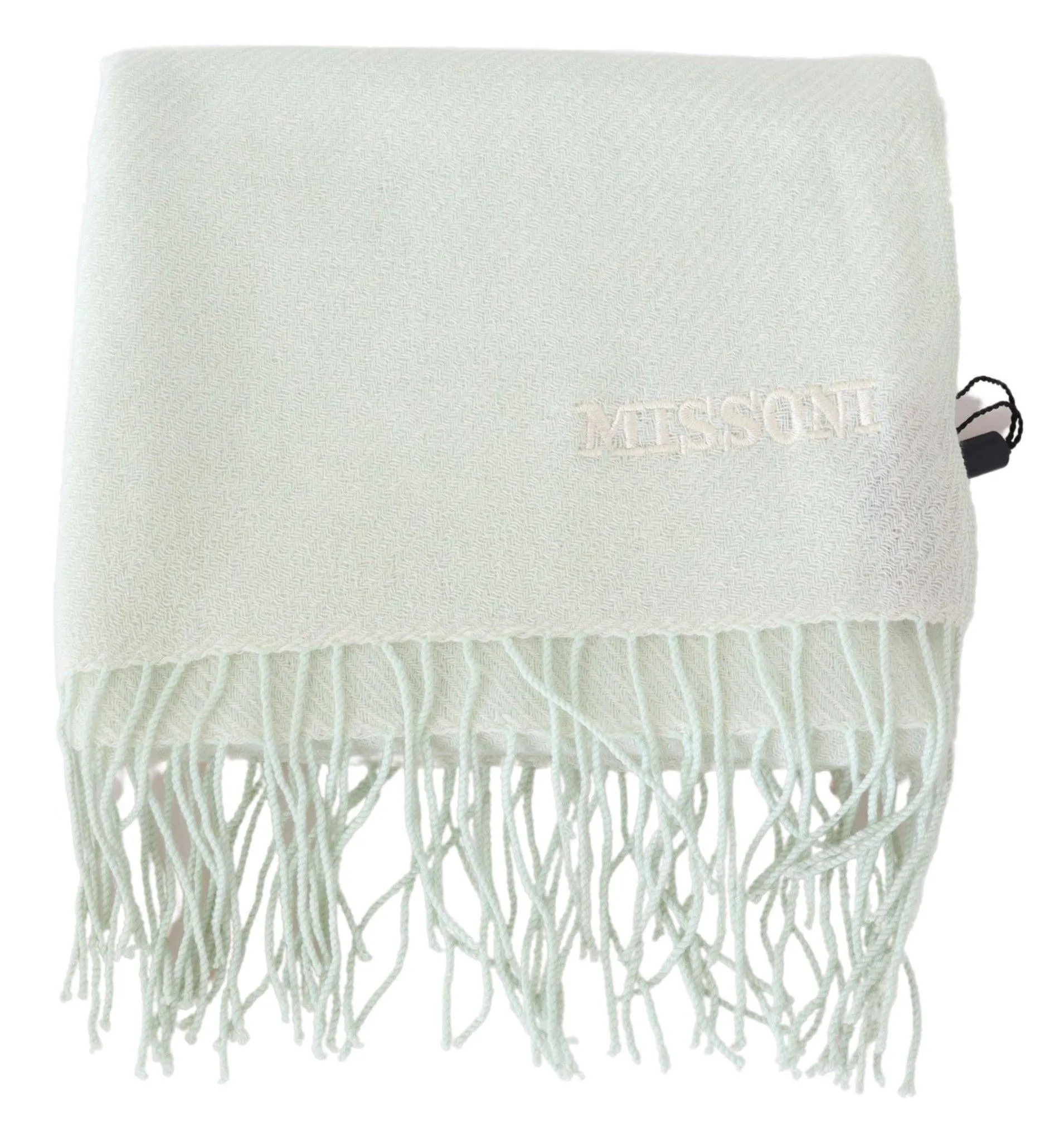 Missoni White Pattern Cashmere Unisex Wrap Fringes Scarf