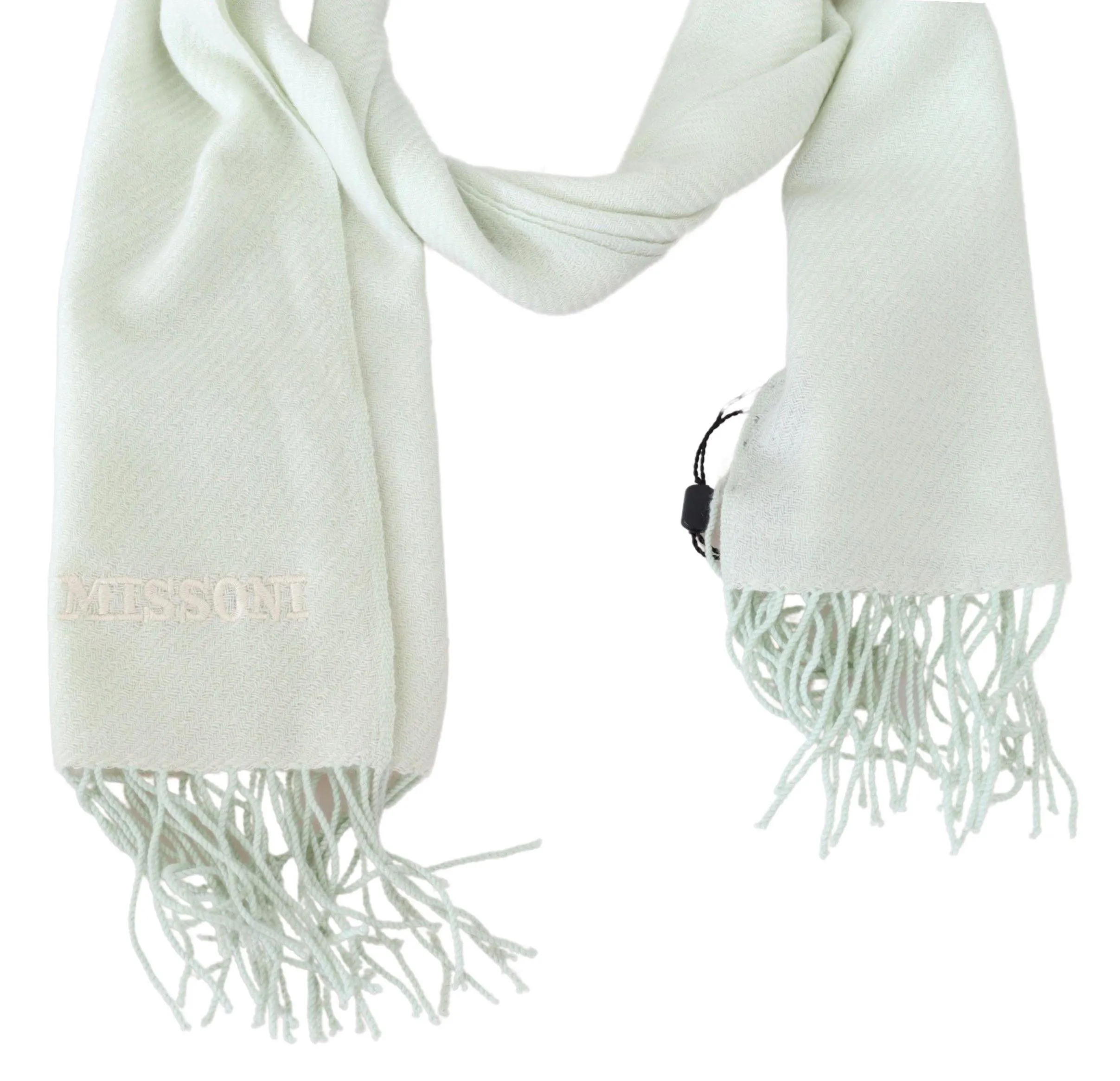 Missoni White Pattern Cashmere Unisex Wrap Fringes Scarf