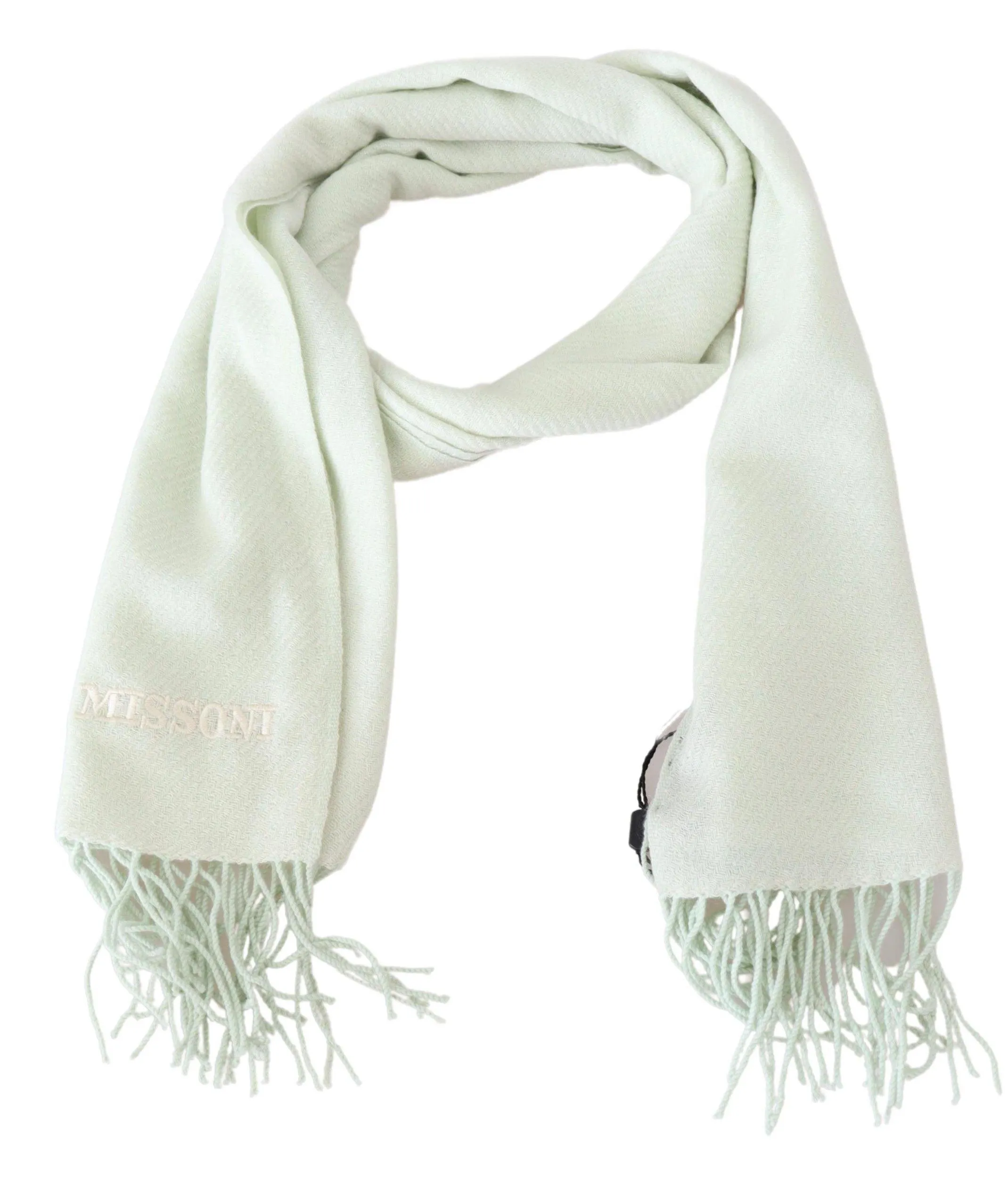 Missoni White Pattern Cashmere Unisex Wrap Fringes Scarf