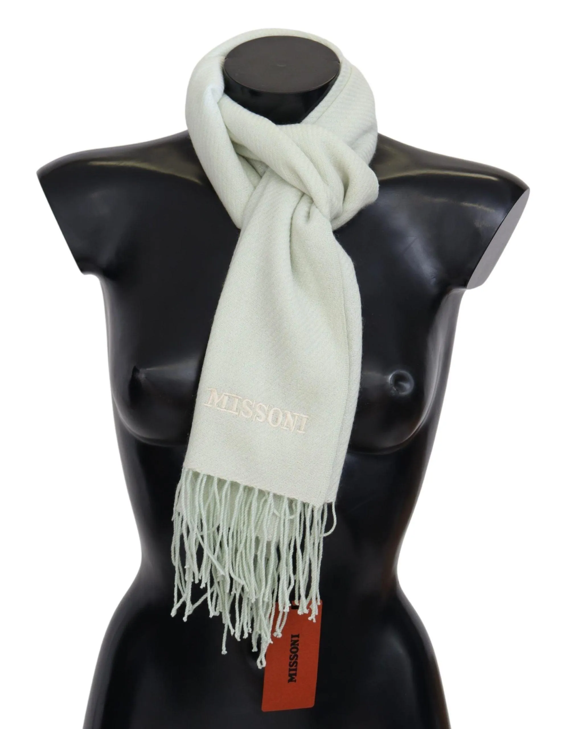Missoni White Pattern Cashmere Unisex Wrap Fringes Scarf