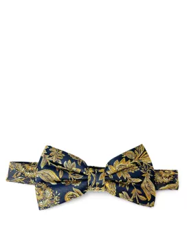 Navy and Gold Patterned Silk Bow Tie