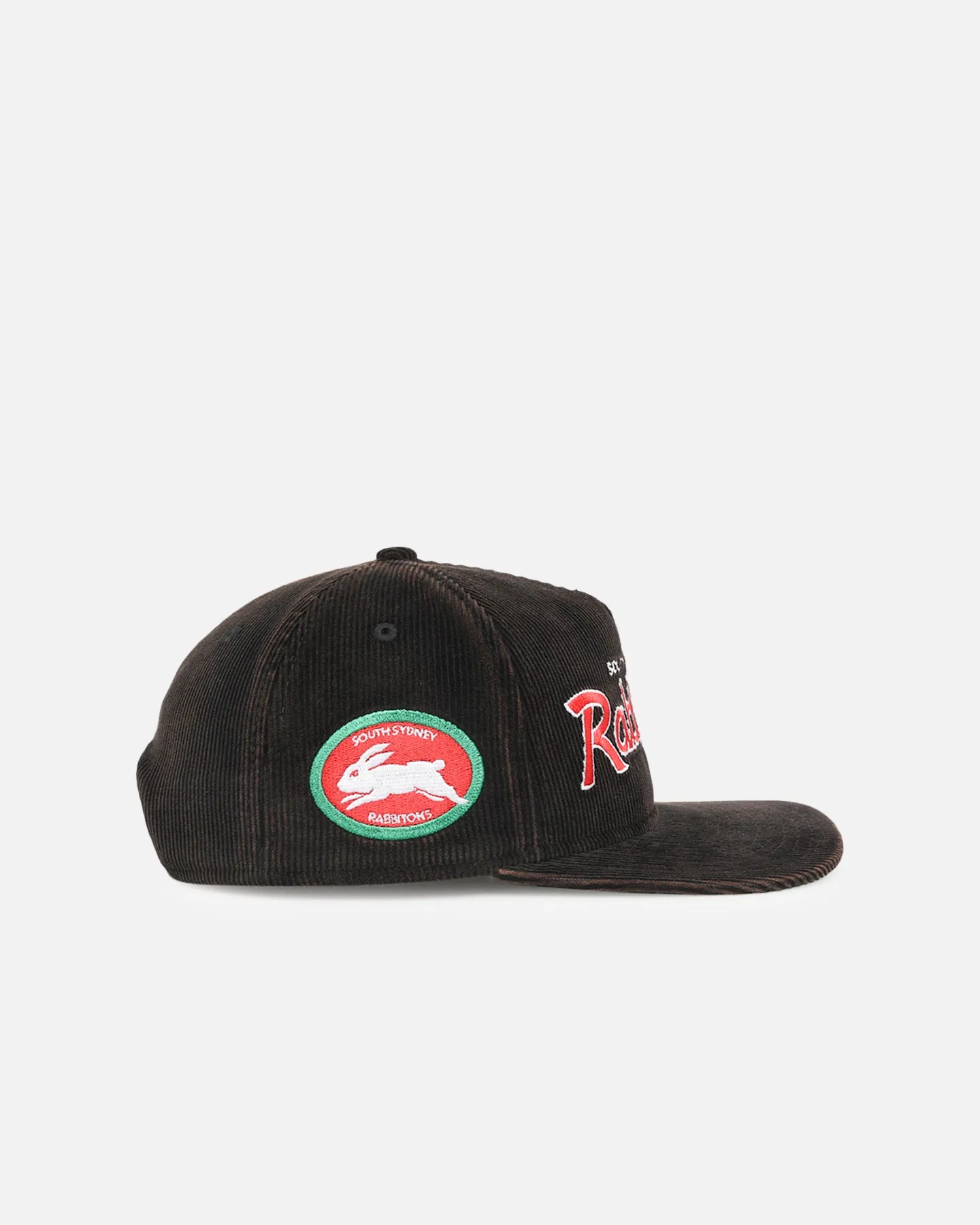 New Era South Sydney Rabbitohs 'NRL Golfer Washed Black' Pre-Curved Corduroy Golfer Snapback Washed Black
