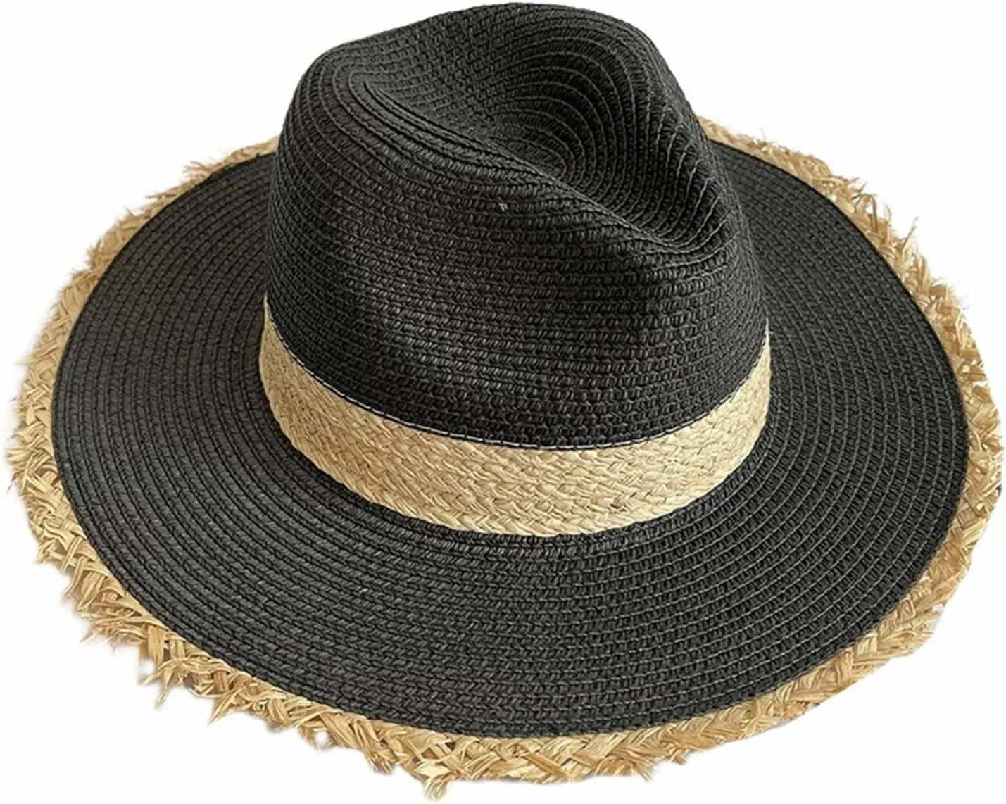 Panama Hat Sun Hats for Women Men, Wide Brim Straw Hat Summer Fedora Beach Cap UPF 50 
