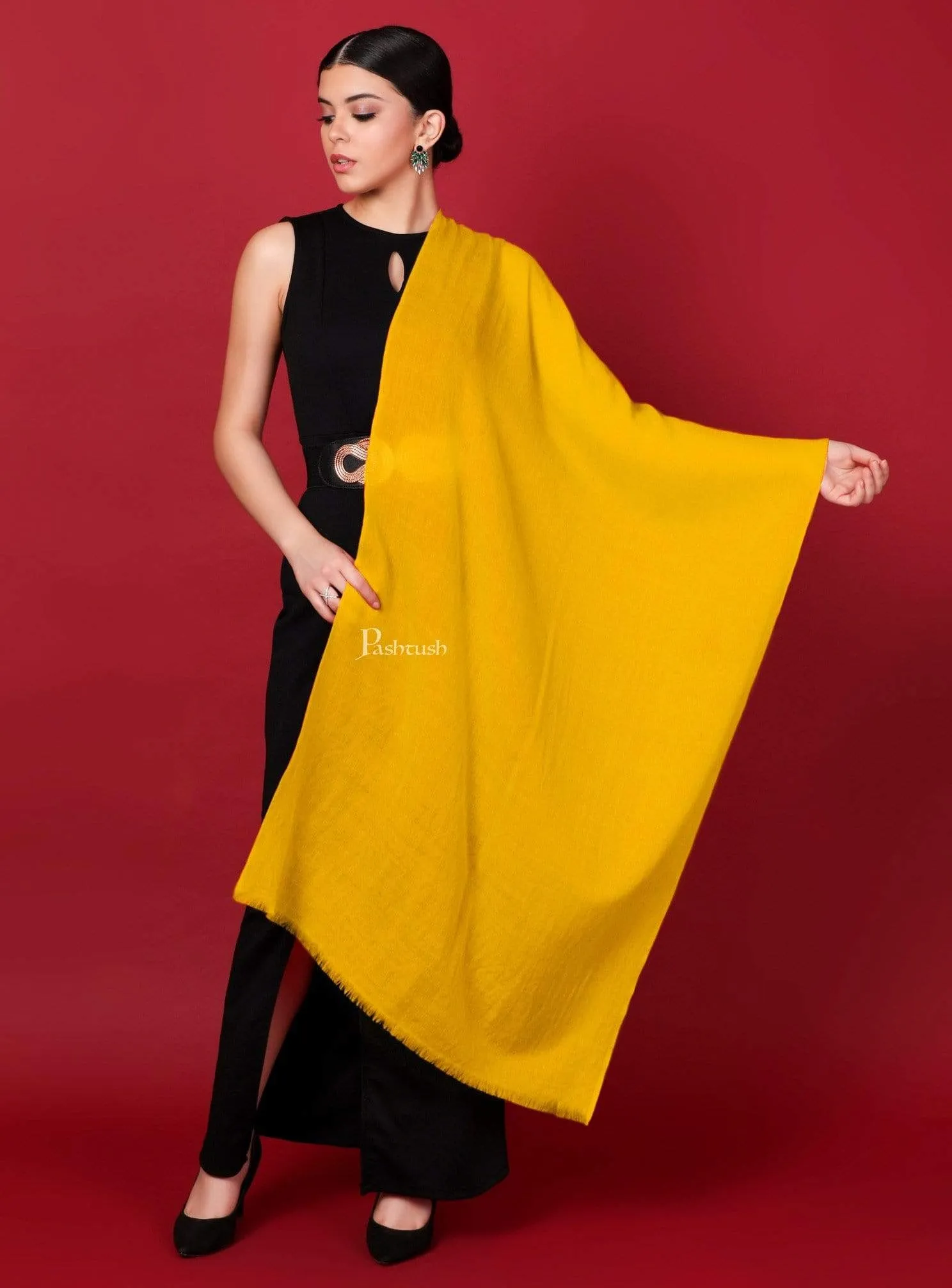 Pashtush Womens Cashmere  Scarf, Diamond Weave, Sunray