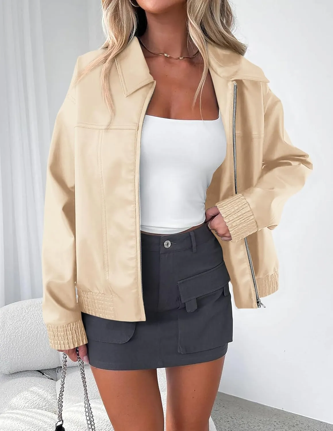 PRETTYGARDEN Women's Faux Leather Jackets 2025 Spring Bomber Jacket Zip Up Motorcycle Coats Long Sleeve Winter Clothes