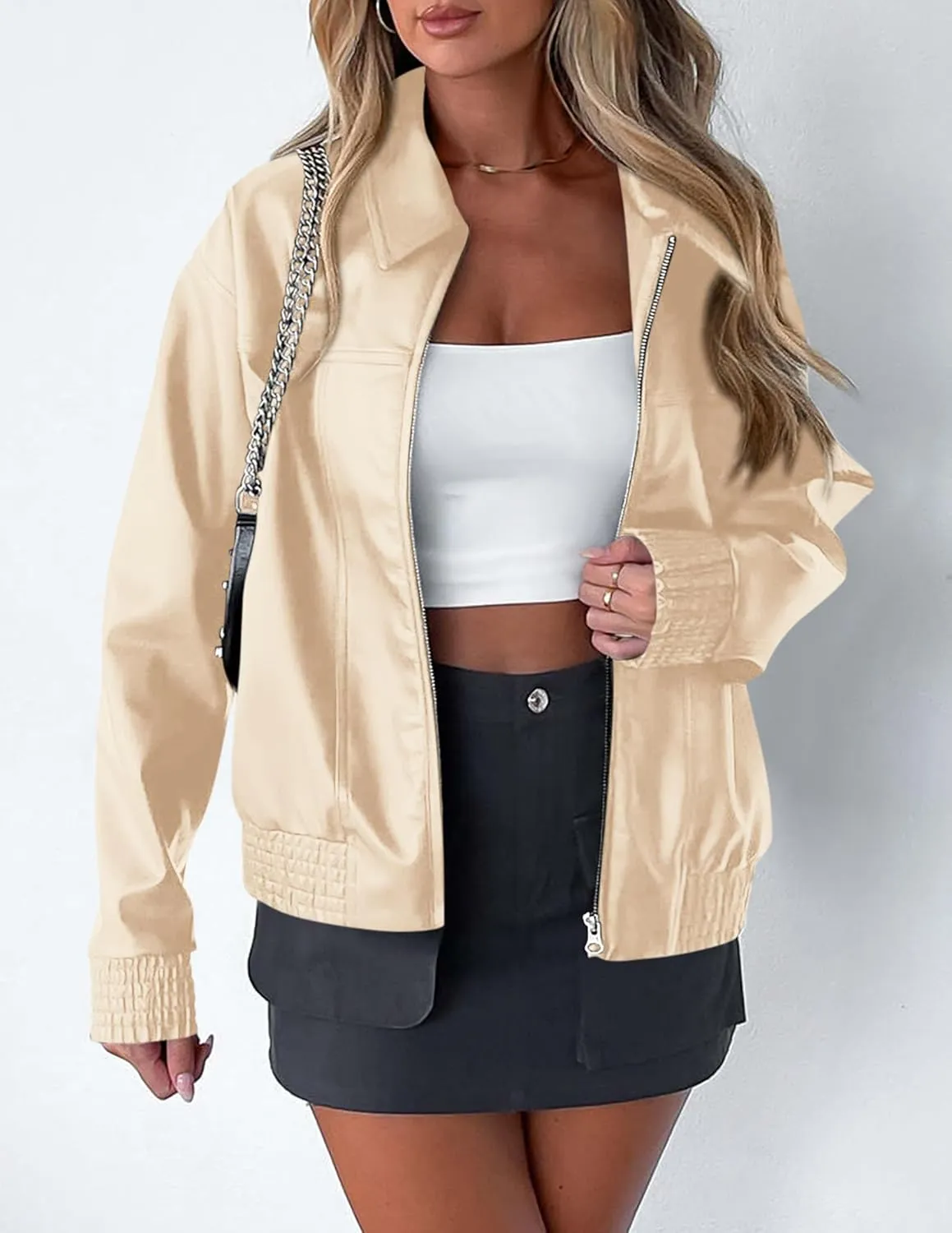 PRETTYGARDEN Women's Faux Leather Jackets 2025 Spring Bomber Jacket Zip Up Motorcycle Coats Long Sleeve Winter Clothes