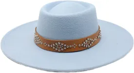 Pulcykp Women's Tweed Sombrero Felt Hat Jazz Hat Sombrero Sky Blue 56-58cm