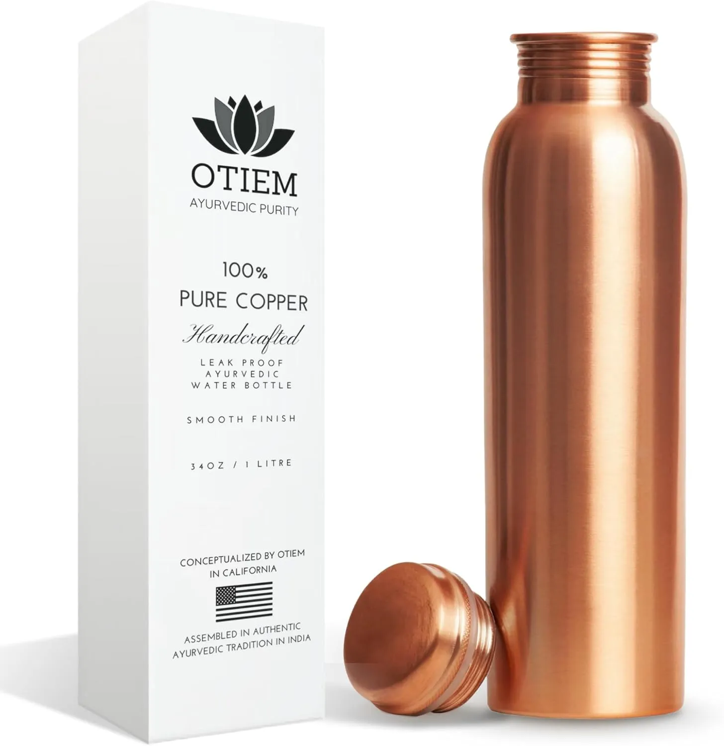 Pure Copper Water Bottle for Drinking Water, 34 Oz Smooth Finish  Stay Hydrated and Enjoy Ayurvedic Benefits  Leak-Proof, Temperature Retention, Eco-Friendly Design  Durable Copper Bottle