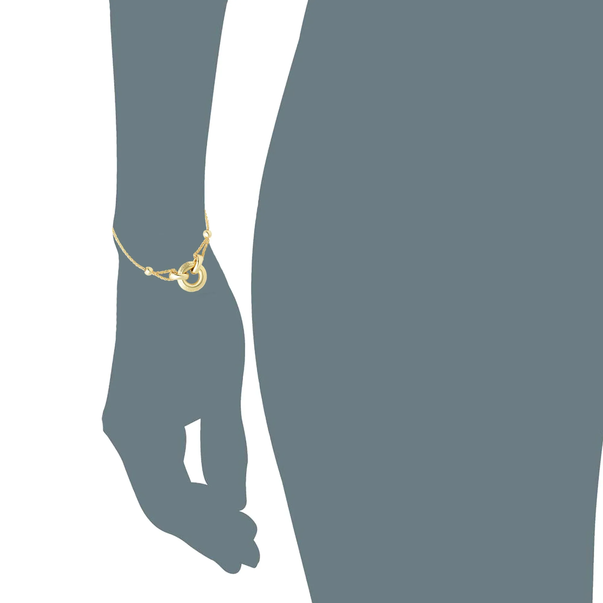 Ring Anchored To Loop Center Bolo Friendship Adjustable Bracelet In 14K Yellow Gold, 9.25"