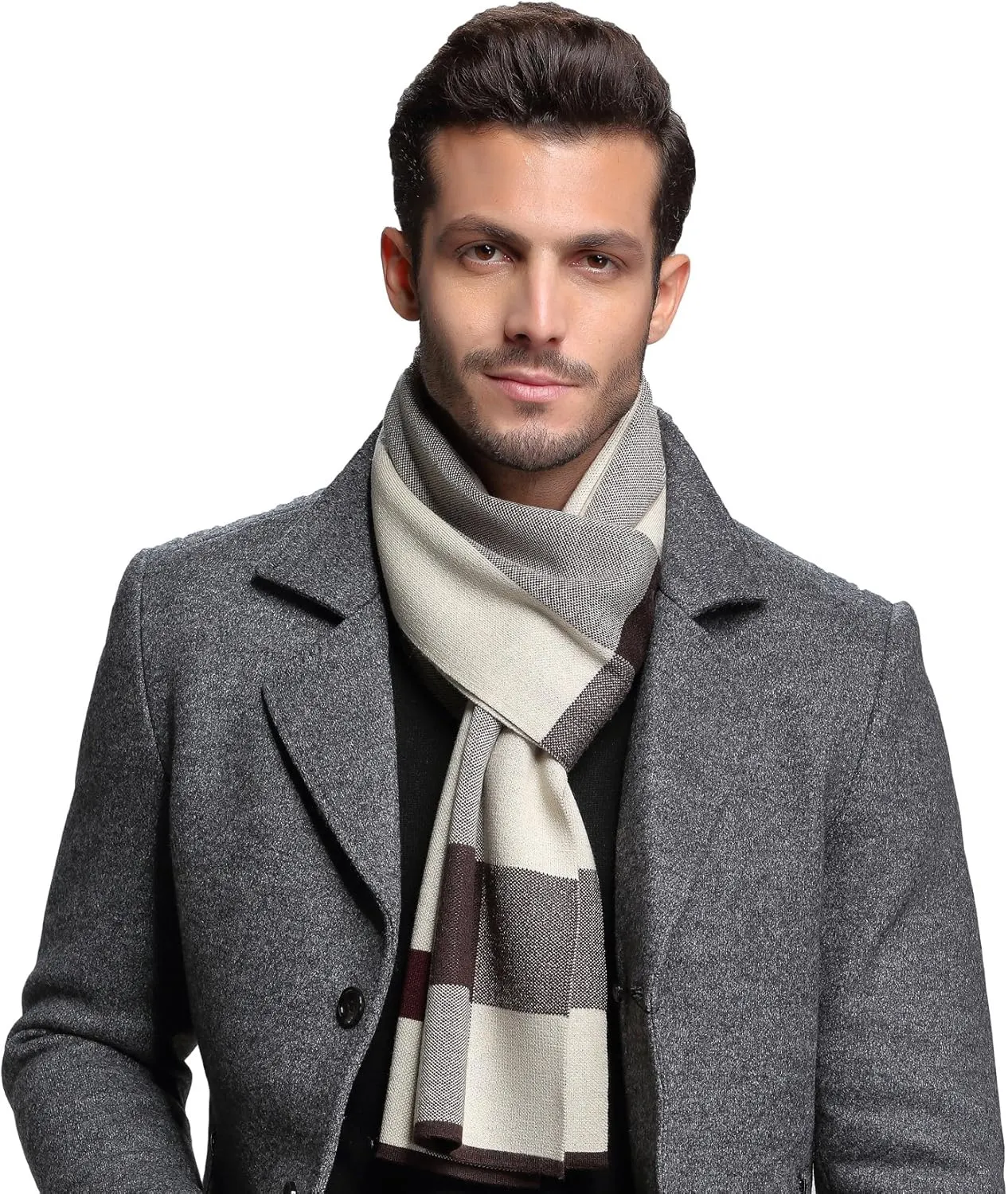 RIONA Men's Winter Cashmere Feel Australian Wool Soft Warm Knitted Scarf