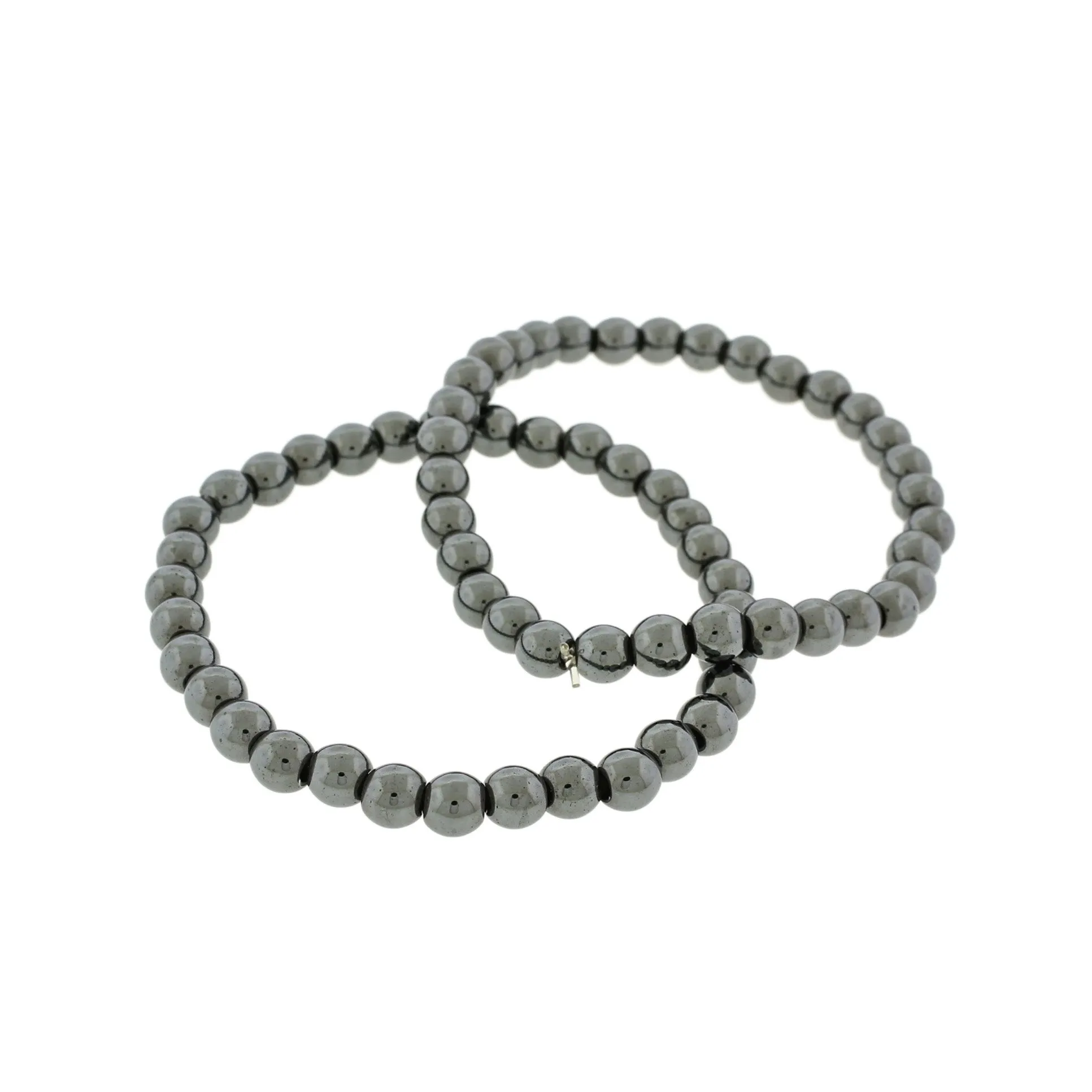 Round Synthetic Hematite Bead Bracelet - 55mm - Electroplated Black - 1 Bracelet - BB044