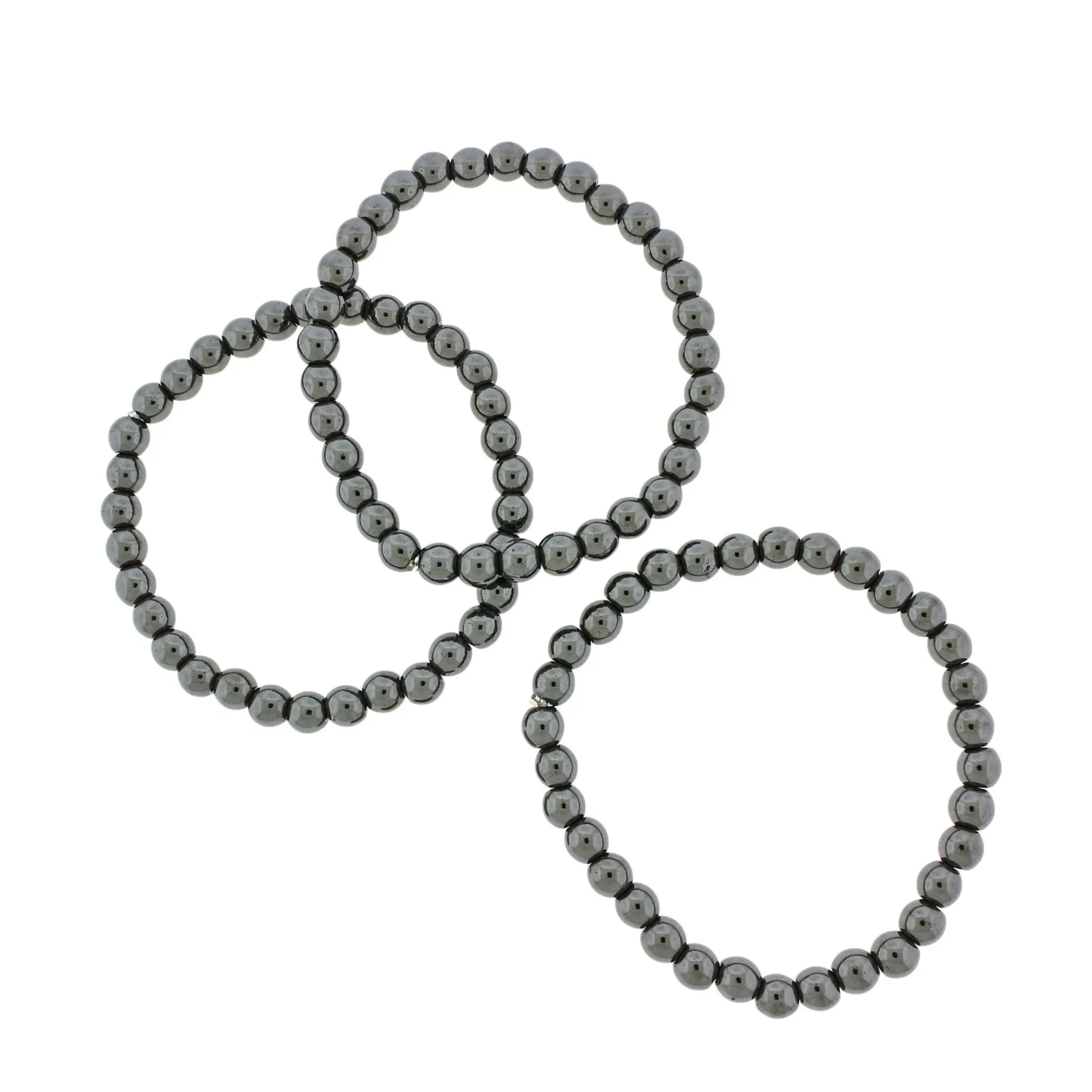 Round Synthetic Hematite Bead Bracelet - 55mm - Electroplated Black - 1 Bracelet - BB044