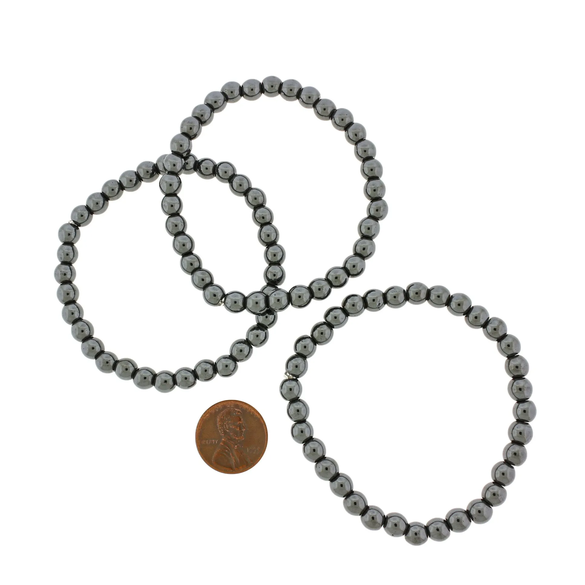 Round Synthetic Hematite Bead Bracelet - 55mm - Electroplated Black - 1 Bracelet - BB044
