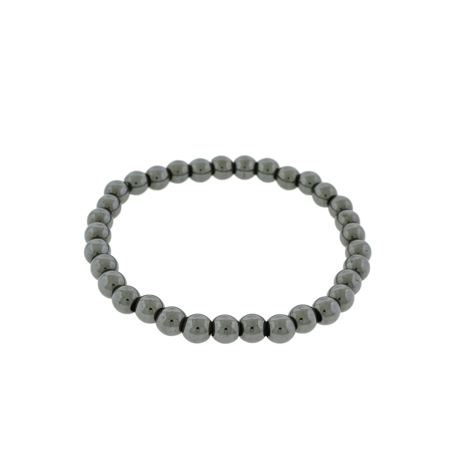 Round Synthetic Hematite Bead Bracelet - 55mm - Electroplated Black - 1 Bracelet - BB044
