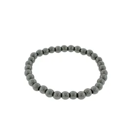 Round Synthetic Hematite Bead Bracelet - 55mm - Electroplated Black - 1 Bracelet - BB044