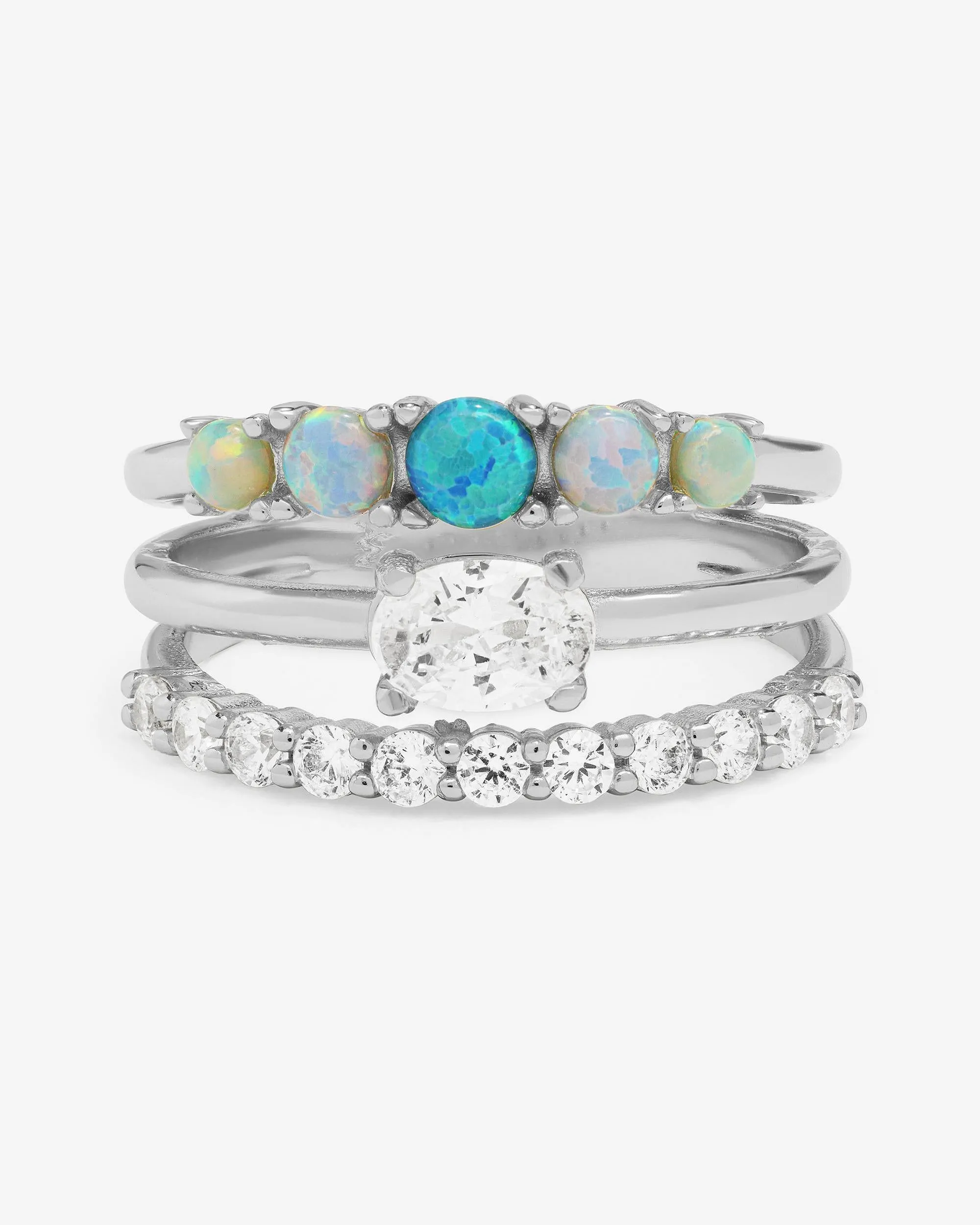 She's So Stacked Ring - Silver|Blue Opal Ombré