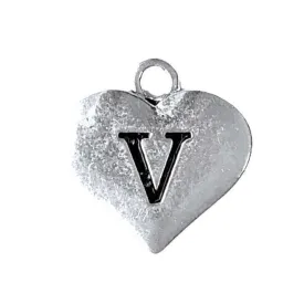 Silver Heart Initial Charm - Letter V