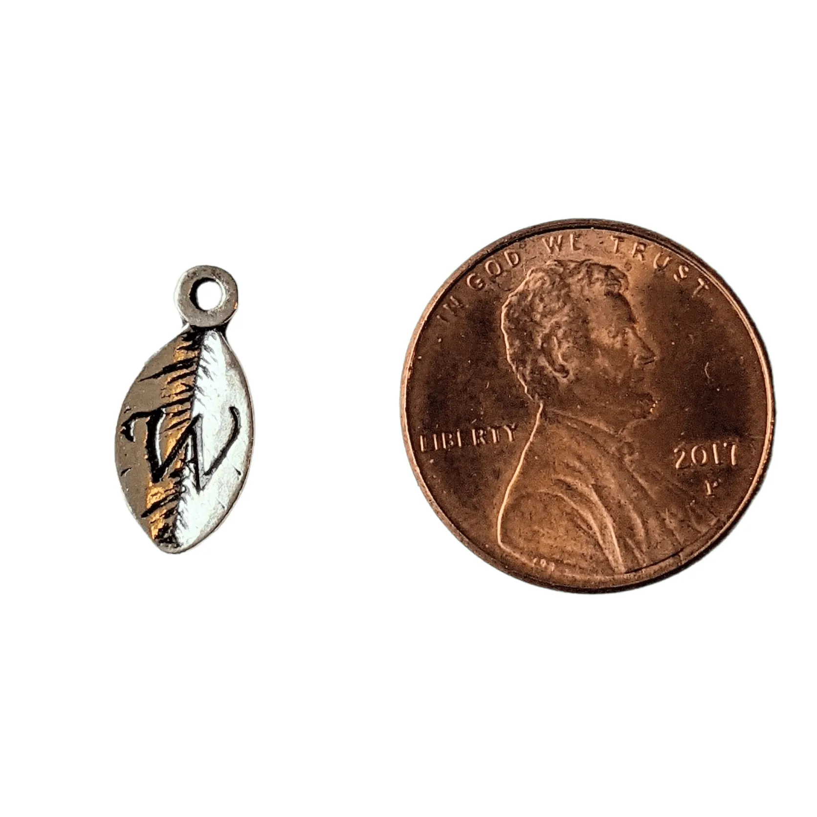 Silver Leaf Initial Charm - Letter W