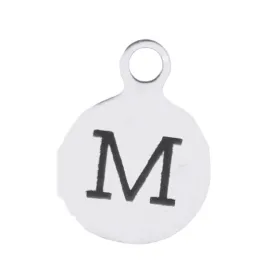 Silver Round Initial Charm - Letter M