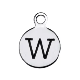 Silver Round Initial Charm - Letter W