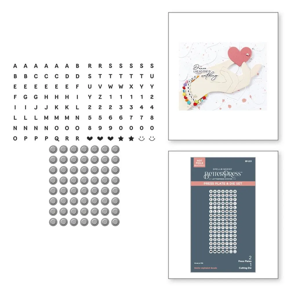 Spellbinders Press Plate & Die Set From Beads Of Friendship Bestie Alphabet Beads