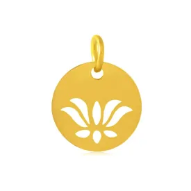 Stainless Steel Pendants, Round with Lotus, Golden, 11.5x1mm (1)