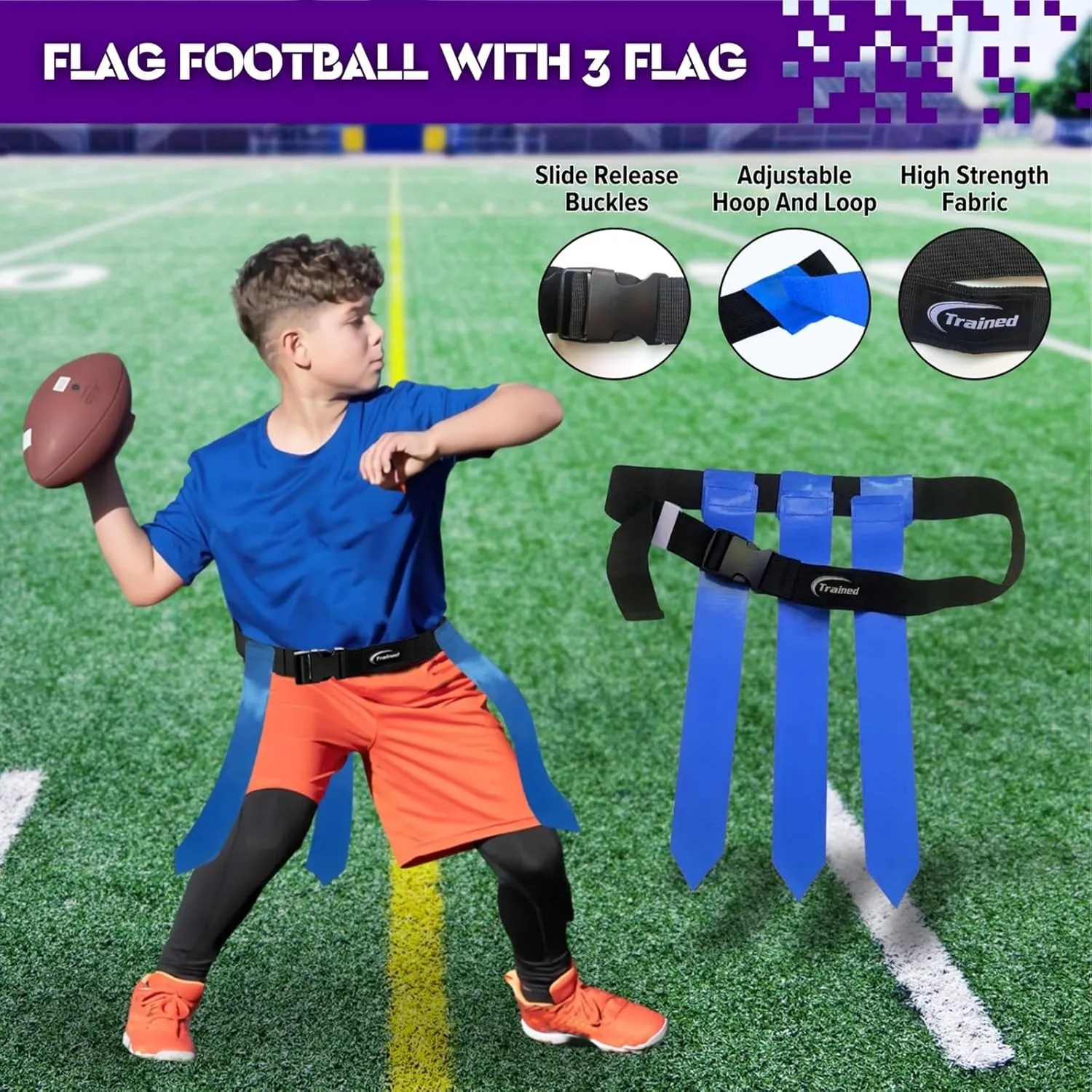 Trained 10 Man Flag Football Belts, 10 Player Adjustable Flag Football Set for Sports Teams, Training & Competition