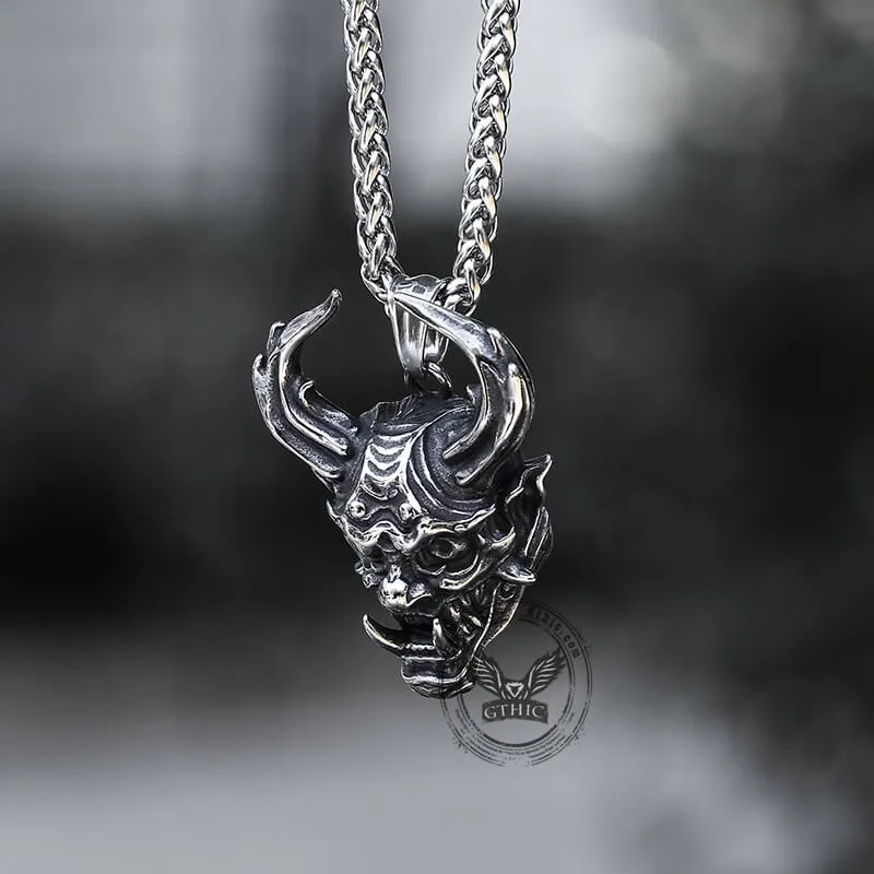Vintage Oni Mask Stainless Steel Pendant