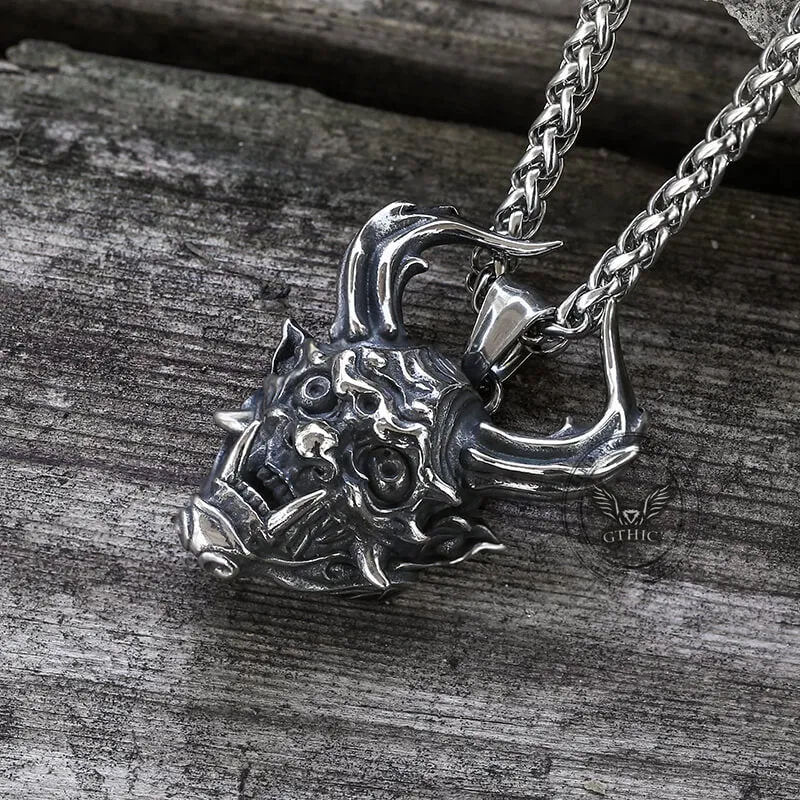 Vintage Oni Mask Stainless Steel Pendant