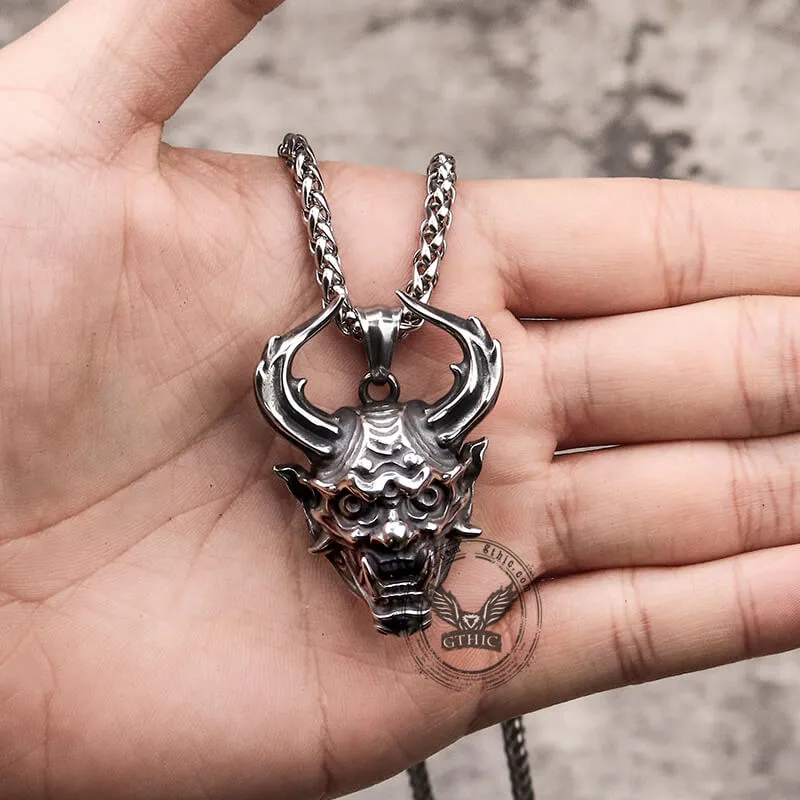 Vintage Oni Mask Stainless Steel Pendant