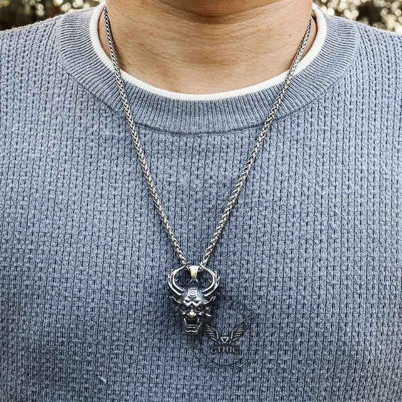 Vintage Oni Mask Stainless Steel Pendant