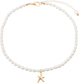 wgoud Natural Freshwater Pearl Choker Necklace for Women, Trendy 14K Gold Plated Pearl Necklaces Handmade Jewelry Gift