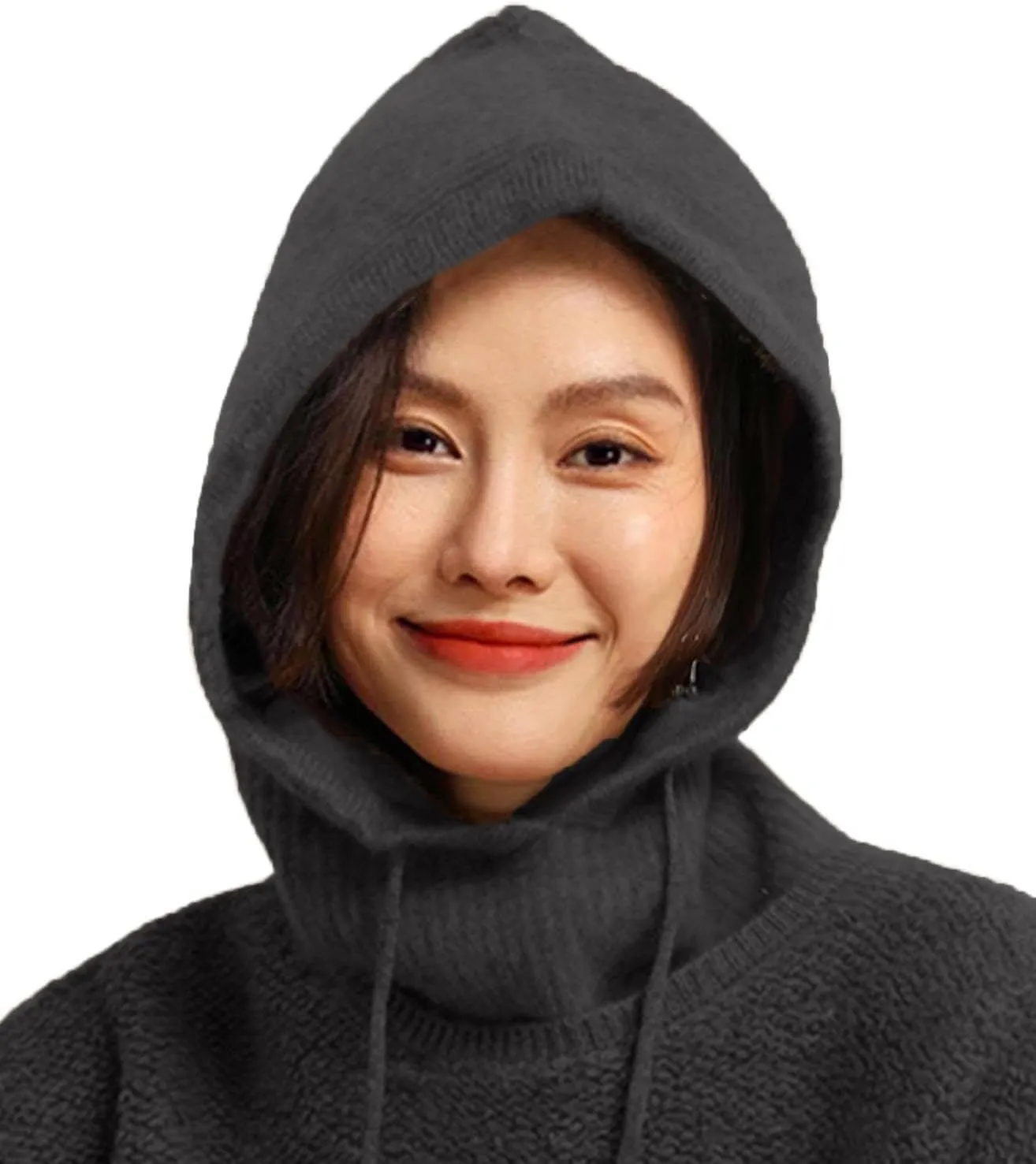 Winter Hats Women's & Men's Warm Hooded Scarf Balaclava Knit Beanie Drawstring Skull Cap