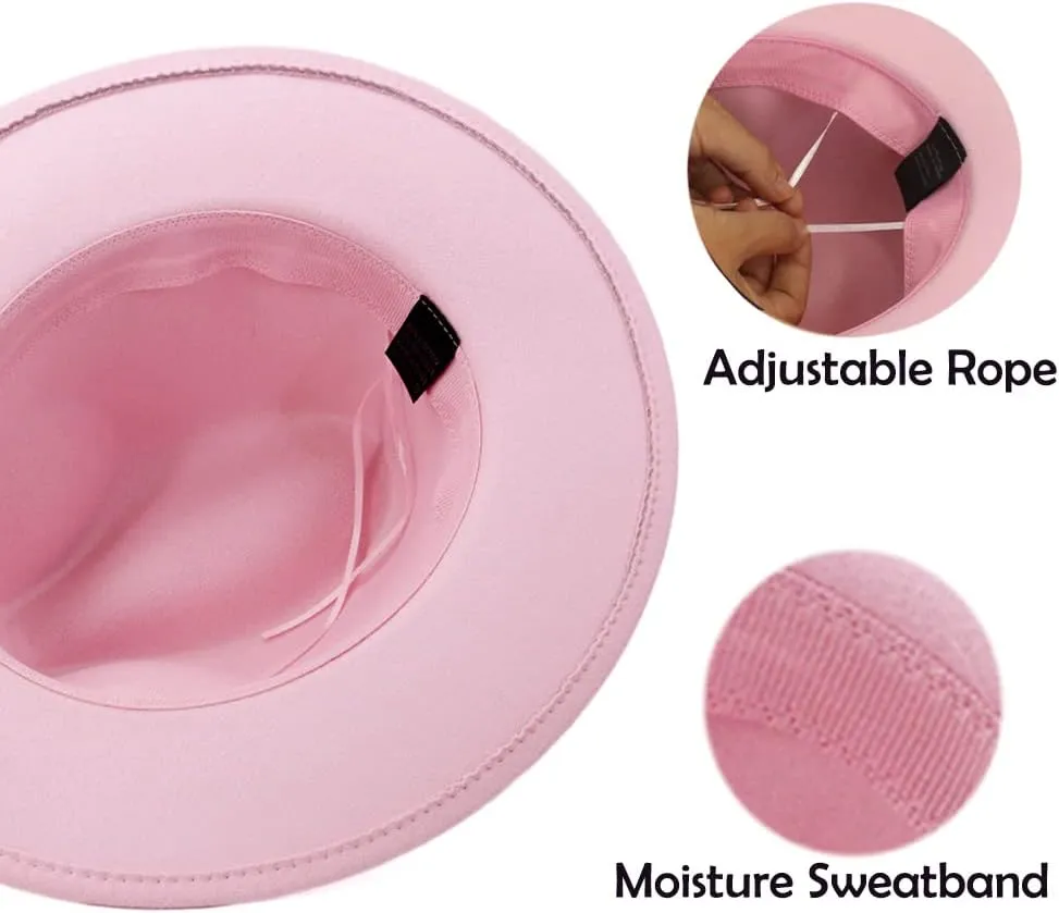 Womens Wide Brim Fedora Hat with Pearl Band Lady Panama Hat