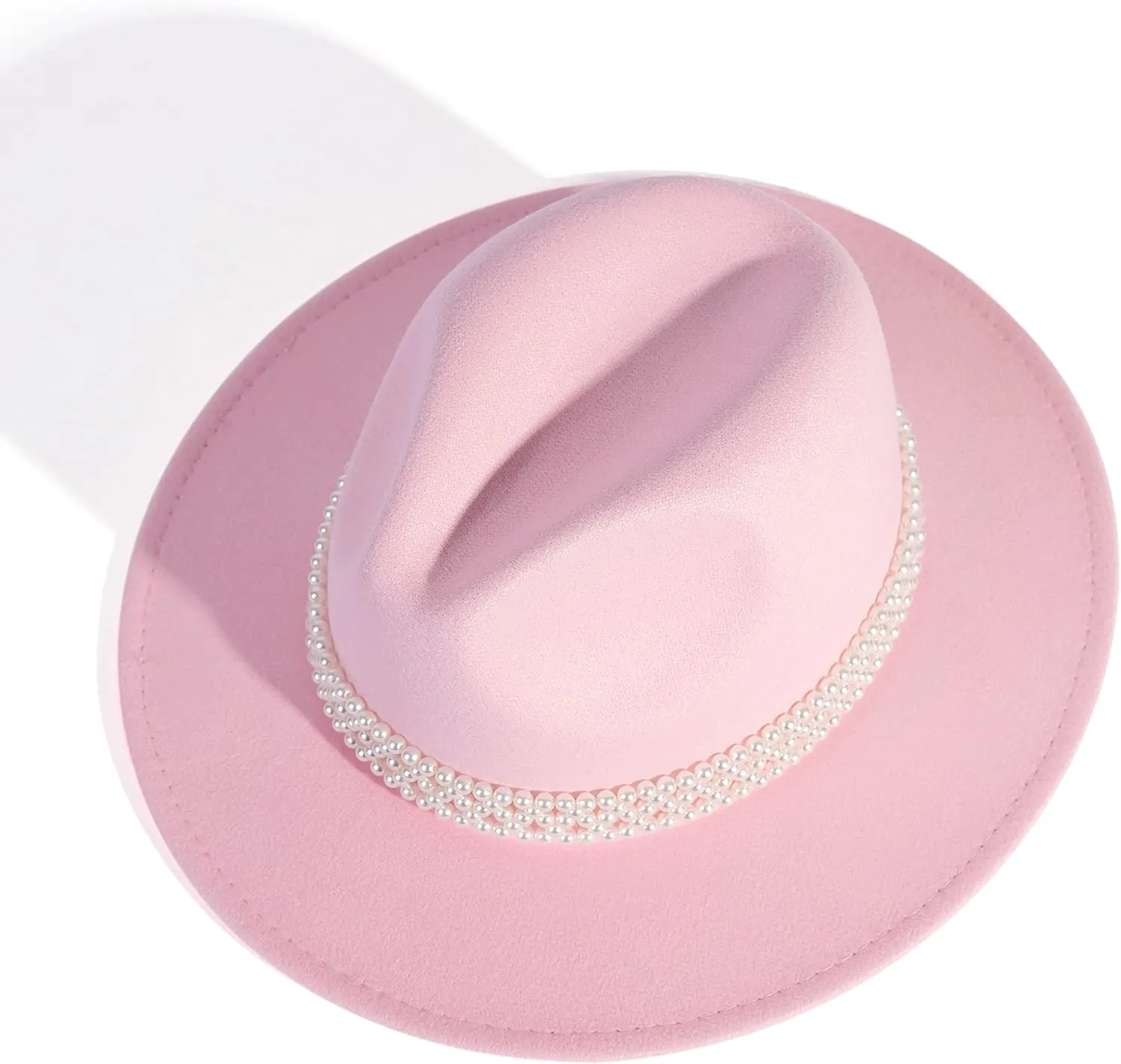 Womens Wide Brim Fedora Hat with Pearl Band Lady Panama Hat