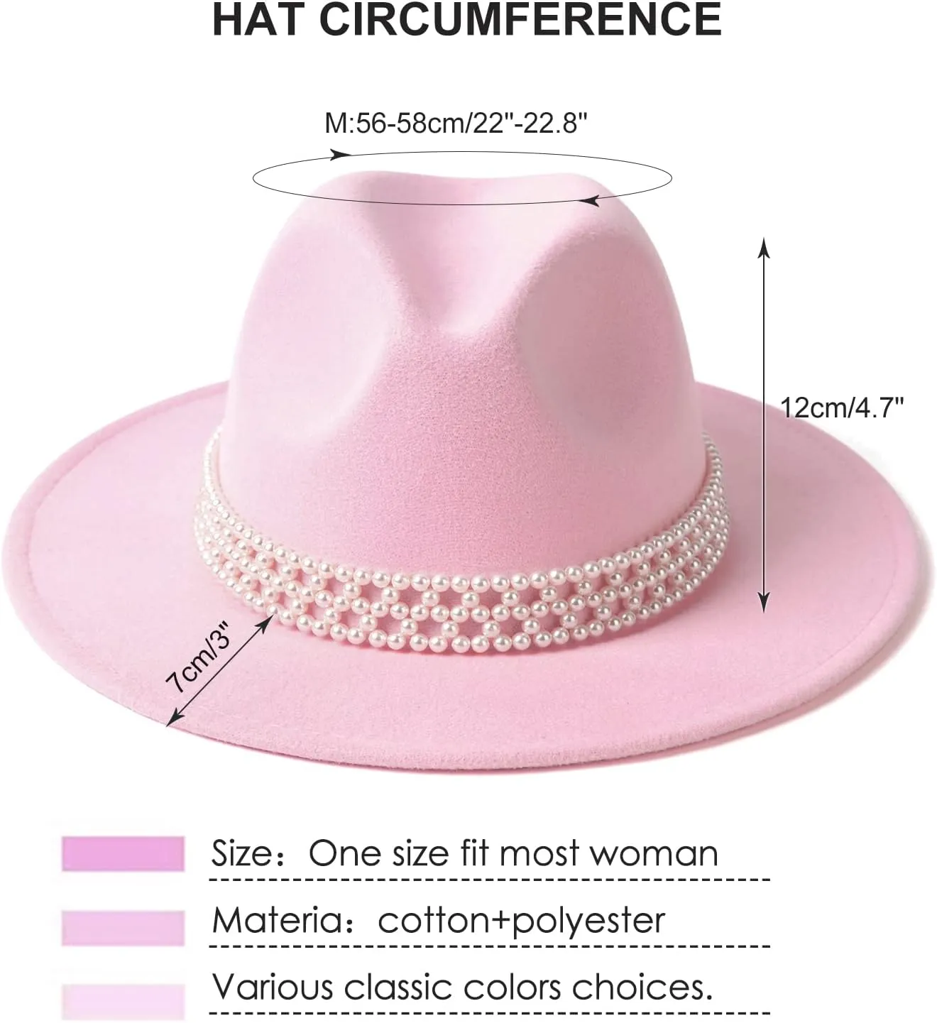 Womens Wide Brim Fedora Hat with Pearl Band Lady Panama Hat