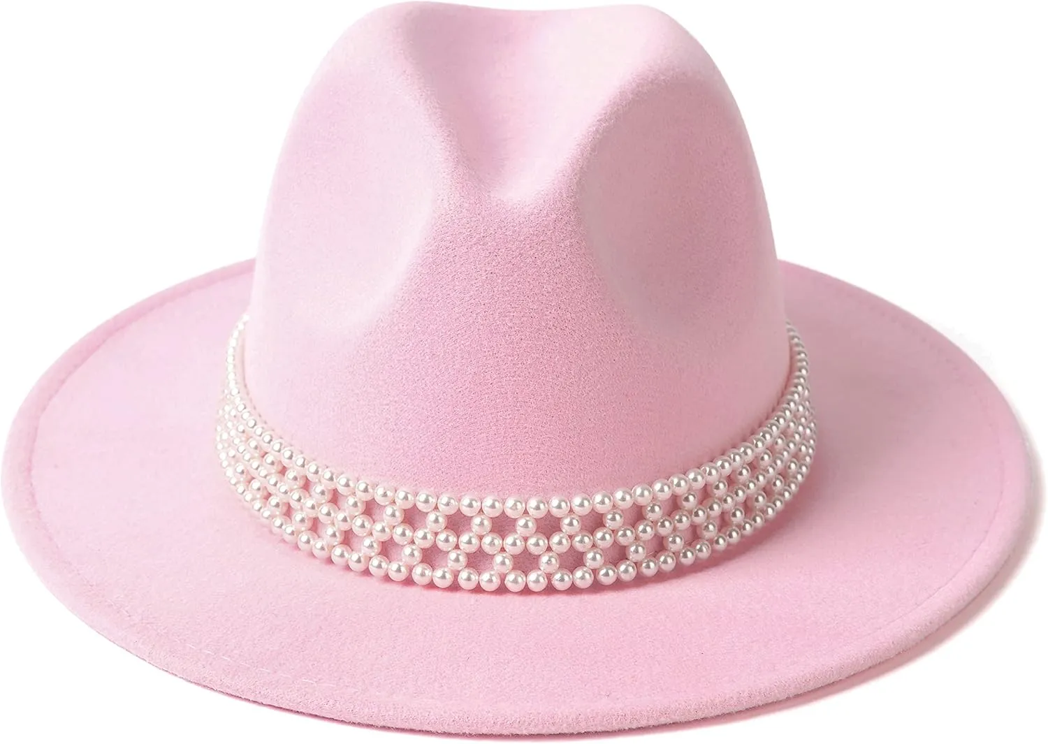 Womens Wide Brim Fedora Hat with Pearl Band Lady Panama Hat