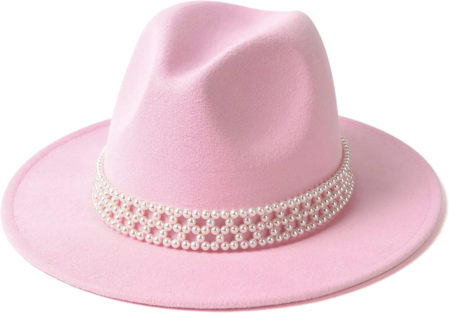 Womens Wide Brim Fedora Hat with Pearl Band Lady Panama Hat